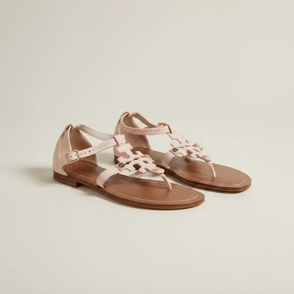 Tory Burch Phoebe Blush Leather Flat Thong Ankle Strap Sandals Sz 8